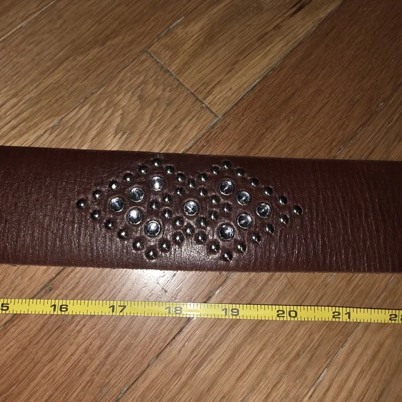 VINTAGE HOLLISTER EXTRA WIDE Brown Leather Belt Silver  display picture 3